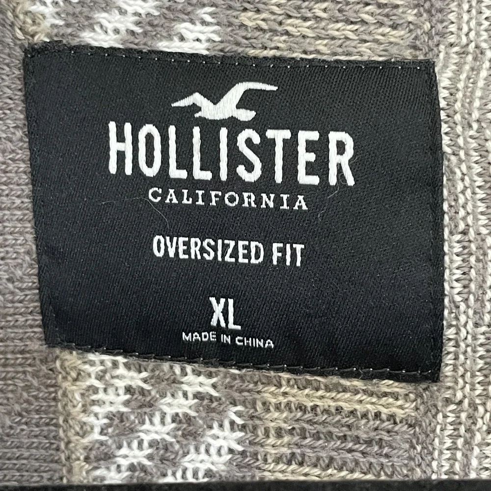 Hollister Sweater Mens XL Gray Geometric Knit V Neck Button Cardigan‎ Oversized